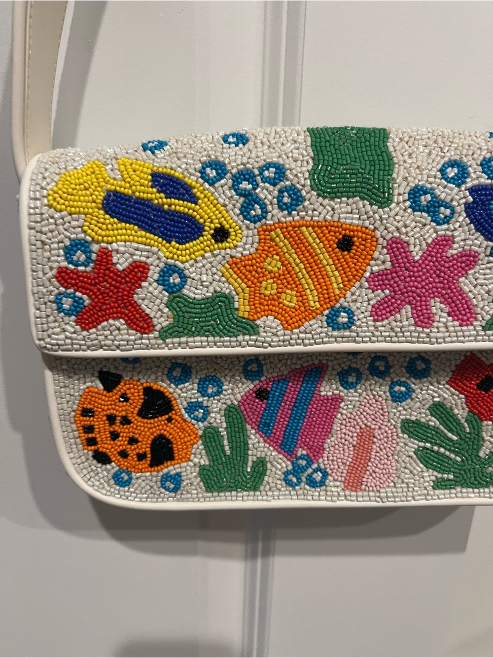 Staud Tommy Bag Beaded Underwater Fish Shoulder- White - Picture 4 of 10